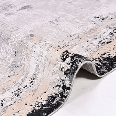 Machine Made Area Rug - Cream Beige Rug with Black Frame, Low Pile Durable Floor Covering