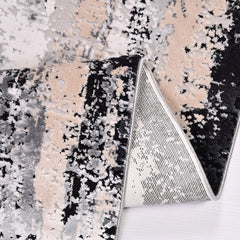 Machine Made Area Rug - Cream Beige Rug with Black Frame, Low Pile Durable Floor Covering