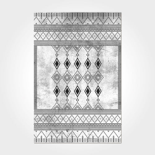 Grey Geometric Area Rug - Machine Made Rug With Acrylic Yarn & Overlocked Edge