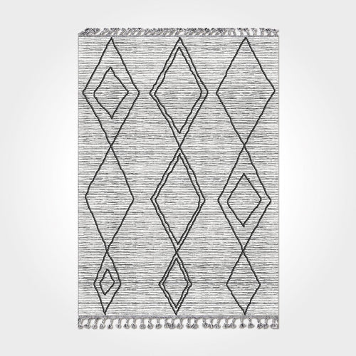 Grey Geometric Area Rug - Machine Made Acrylic Low Pile Rug with Overlocked Edge