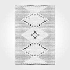 Grey Geometric Area Rug – Machine Made Rug with Overlocked Edge, Durable Flatweave
