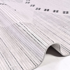 Grey Geometric Area Rug – Machine Made Rug with Overlocked Edge, Durable Flatweave