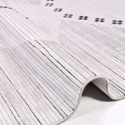 Grey Geometric Area Rug – Machine Made Rug with Overlocked Edge, Durable Flatweave