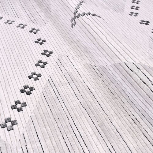 Grey Geometric Area Rug – Machine Made Rug with Overlocked Edge, Durable Flatweave