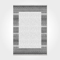 Machine Made Area Rug - Grey Frame Area Rug With Acrylic Yarn & Cotton Weft