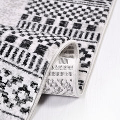 Machine Made Area Rug - Grey Frame Area Rug With Acrylic Yarn & Cotton Weft