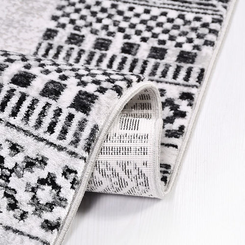 Machine Made Area Rug - Grey Frame Area Rug With Acrylic Yarn & Cotton Weft