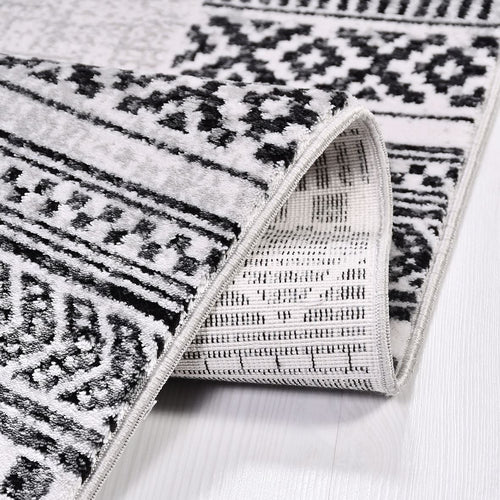 Machine Made Area Rug - Grey Frame Area Rug With Acrylic Yarn & Cotton Weft