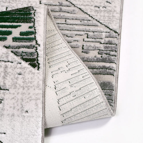 Grey Geometric Area Rug - Machine Made Rug With Acrylic Yarn & Cotton Weft