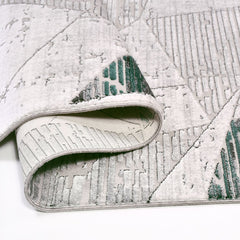 Grey Geometric Area Rug - Machine Made Rug With Acrylic Yarn & Cotton Weft