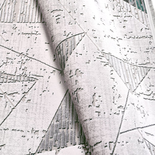 Grey Geometric Area Rug - Machine Made Rug With Acrylic Yarn & Cotton Weft