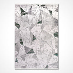 Grey Geometric Area Rug - Machine Made Rug With Acrylic Yarn & Cotton Weft