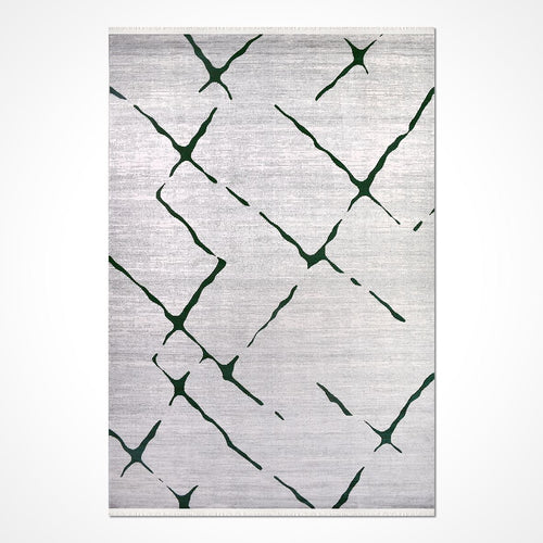 Grey Geometric Area Rug – Machine Made Rug With Acrylic Pile & Overlocked Edge