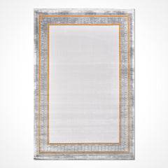 Grey Area Rug – Machine Made Frame Design Rug With 8mm Pile Height & Overlocked Edge