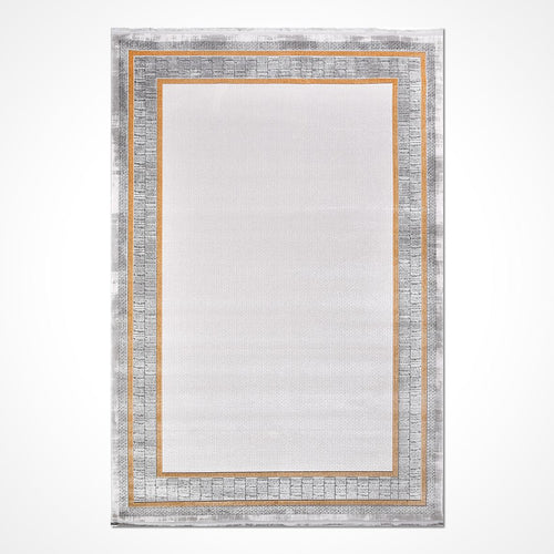Grey Area Rug – Machine Made Frame Design Rug With 8mm Pile Height & Overlocked Edge
