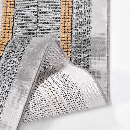 Grey Area Rug – Machine Made Frame Design Rug With 8mm Pile Height & Overlocked Edge