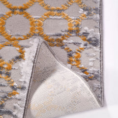 Machine Made Area Rug – Grey Beige Frame Design, Low Pile Washable Rug