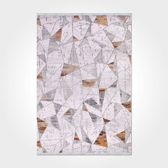 Grey Beige Area Rug - Geometric Machine Made Flatweave Rug with Anti Slip