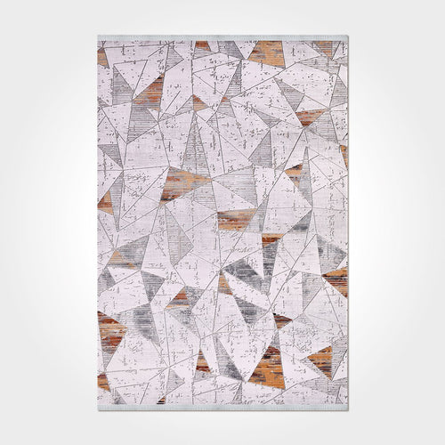 Grey Beige Area Rug - Geometric Machine Made Flatweave Rug with Anti Slip