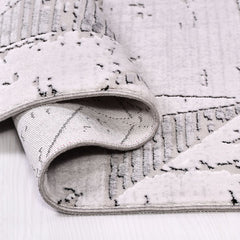 Grey Beige Area Rug - Geometric Machine Made Flatweave Rug with Anti Slip