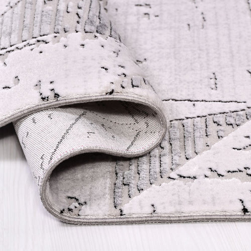 Grey Beige Area Rug - Geometric Machine Made Flatweave Rug with Anti Slip