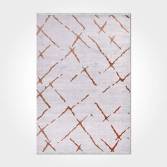 Machine Made Area Rug - Grey Brown Striped Durable Floor Covering with Overlocked Edge