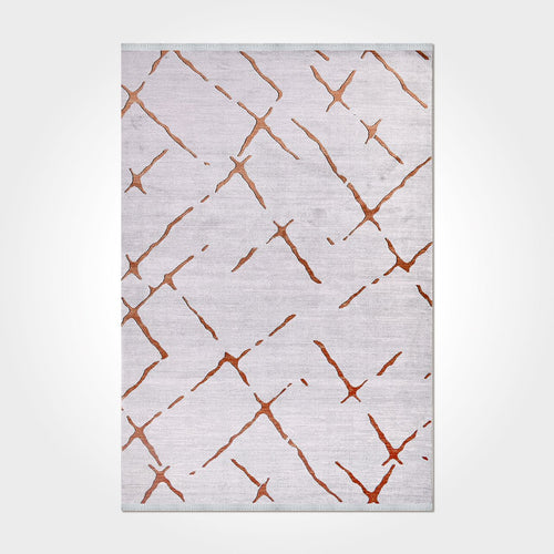 Machine Made Area Rug - Grey Brown Striped Durable Floor Covering with Overlocked Edge