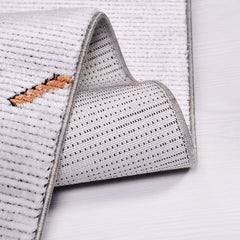 Machine Made Area Rug - Grey Brown Striped Durable Floor Covering with Overlocked Edge