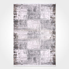 Grey Striped Area Rug - Machine Made Rug With Acrylic Yarn & Overlocked Edge
