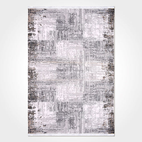 Grey Striped Area Rug - Machine Made Rug With Acrylic Yarn & Overlocked Edge