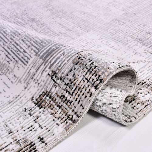 Grey Striped Area Rug - Machine Made Rug With Acrylic Yarn & Overlocked Edge