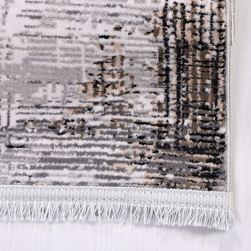 Grey Striped Area Rug - Machine Made Rug With Acrylic Yarn & Overlocked Edge