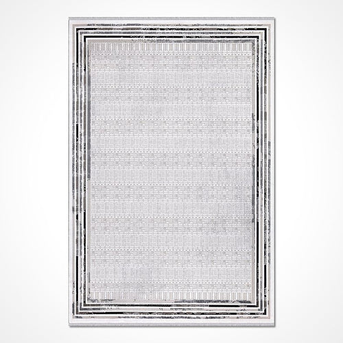 Machine Made Area Rug – Grey Frame Rug With Acrylic Yarn & Cotton Weft