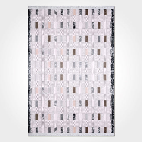 Cream Geometric Area Rug - Machine Made Rug with Acrylic Yarn & Overlocked Edge