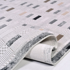 Cream Geometric Area Rug - Machine Made Rug with Acrylic Yarn & Overlocked Edge