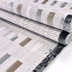 Cream Geometric Area Rug - Machine Made Rug with Acrylic Yarn & Overlocked Edge