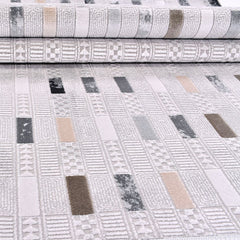 Cream Geometric Area Rug - Machine Made Rug with Acrylic Yarn & Overlocked Edge