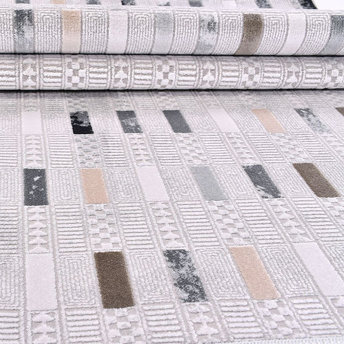 Cream Geometric Area Rug - Machine Made Rug with Acrylic Yarn & Overlocked Edge