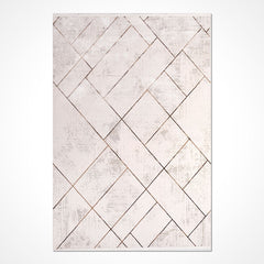 Geometric Area Rug - Machine Made Beige Striped Polyester Rug with Soft Texture