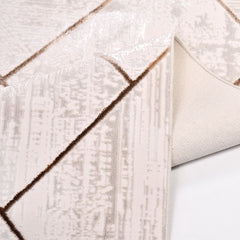 Geometric Area Rug - Machine Made Beige Striped Polyester Rug with Soft Texture