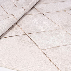 Geometric Area Rug - Machine Made Beige Striped Polyester Rug with Soft Texture