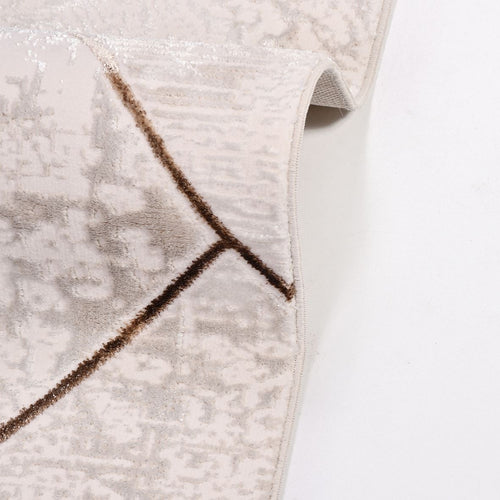 Geometric Area Rug - Machine Made Beige Striped Polyester Rug with Soft Texture