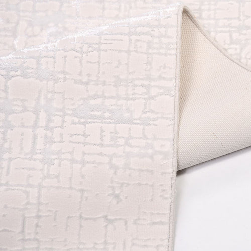 White Striped Area Rug – Machine Made Polyester Rug with Durable Loop Pile