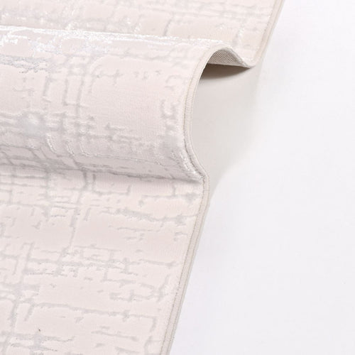 White Striped Area Rug – Machine Made Polyester Rug with Durable Loop Pile