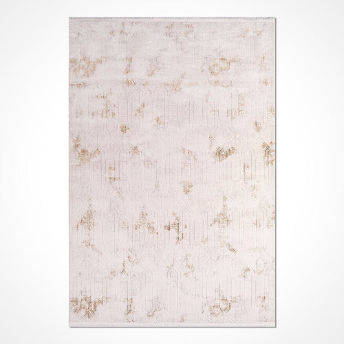 Cream Geometric Area Rug - Machine Made Polyester Rug With Durable Loop Pile