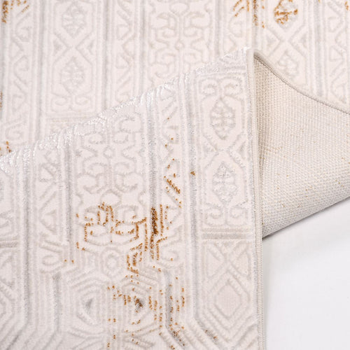 Cream Geometric Area Rug - Machine Made Polyester Rug With Durable Loop Pile