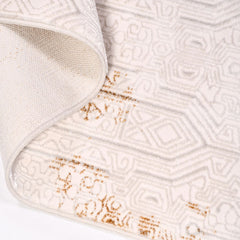 Cream Geometric Area Rug - Machine Made Polyester Rug With Durable Loop Pile