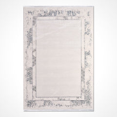 White Area Rug - Machine Made Rug With Frame Design | 6mm Pile Height, Durable Polyester