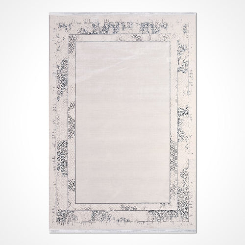 White Area Rug - Machine Made Rug With Frame Design | 6mm Pile Height, Durable Polyester