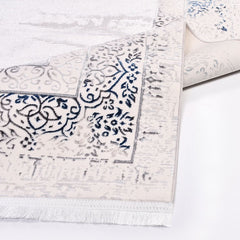 White Area Rug - Machine Made Rug With Frame Design | 6mm Pile Height, Durable Polyester